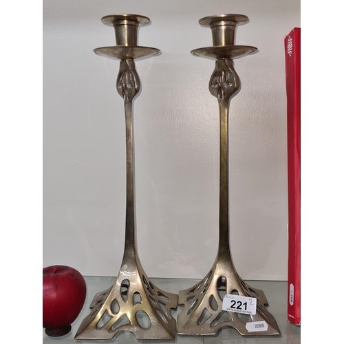 221 - A fabulous tall pair of period Art Nouveau candlesticks in a Rennie Mackintosh style.