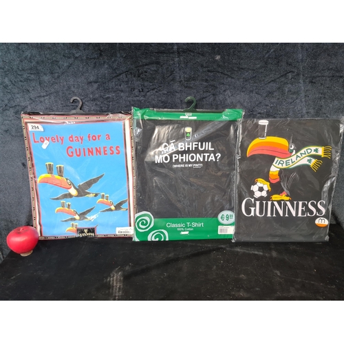 294 - Three brand new classic t-shirts including two medium Guinness and a small humorous 