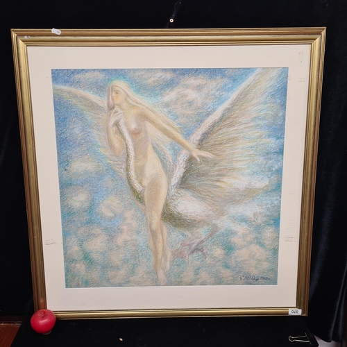 70 - A large chalk pastel on paper portraying a powerful image of an angelic figure intertwined with an e... 