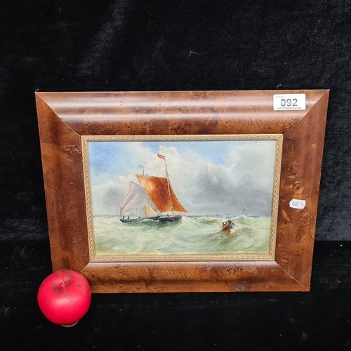 92 - A wonderful antique oil on canvas painting dating to 1889. Featuring dramatic sail boats in rough se... 