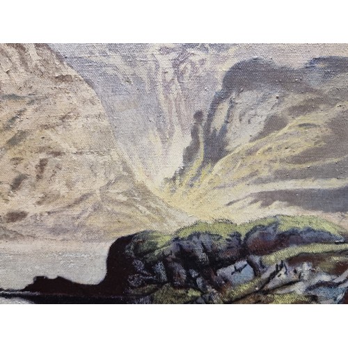 69 - A super Scottish oil on canvas painting. Featuring a well observed mountainous landscape. Rendered i... 