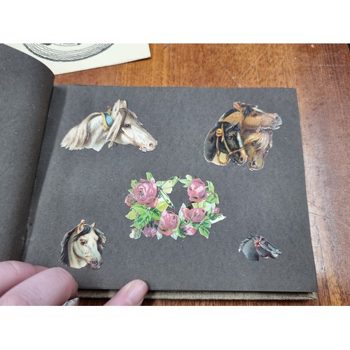 169 - Two small antique decoupage scrap books  / albums filled with lovely imagery of flowers, birds and c... 