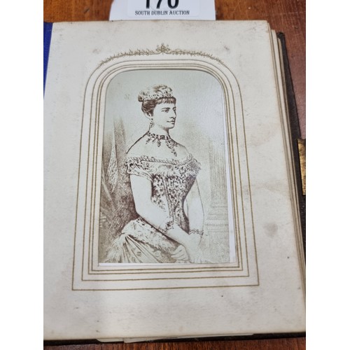 170 - Star Lot : An antique 189th century leather bound photo album, featuring a wide variety of portraits... 