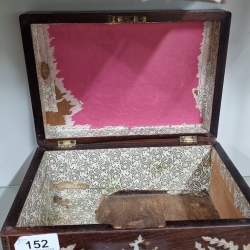 152 - A beautiful wooden storage box featuring silver inlay and intricate mother of pearl marquetry . Some... 