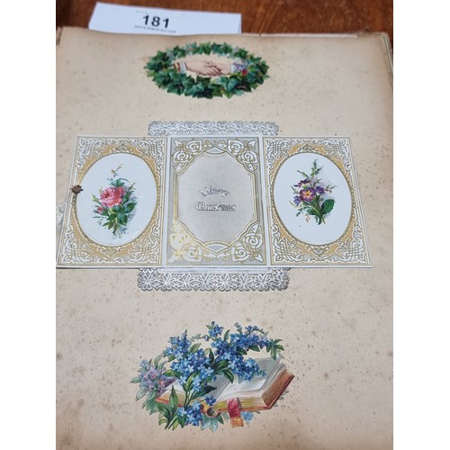 181 - A sweet antique decoupage scrapbook from the late 1890's featuring many floral and nature related im... 