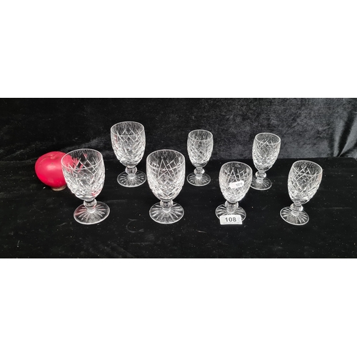 108 - Seven Waterford Crystal stemmed drinking glasses. All in good condition with acid marks to base. A s... 