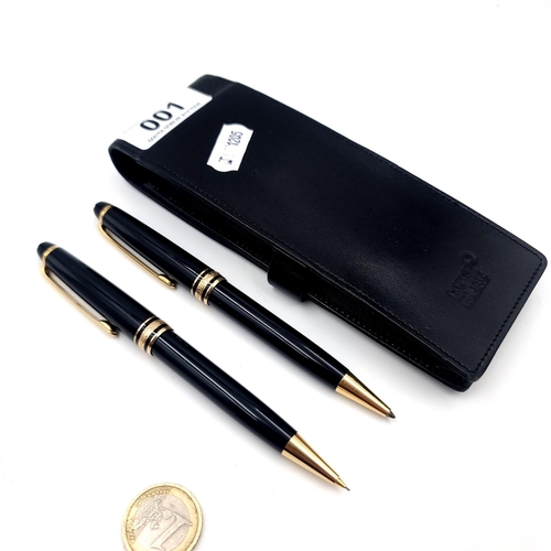 1 - Star Lot : Two Mont Blanc ball poin pen and pencil set with black barrels with gold toned fittings. ... 