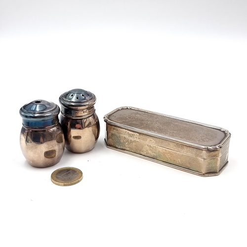 8 - A collection of silver items consisting of a hallmarked Birmingham antique hinged box; dated - 1918.... 