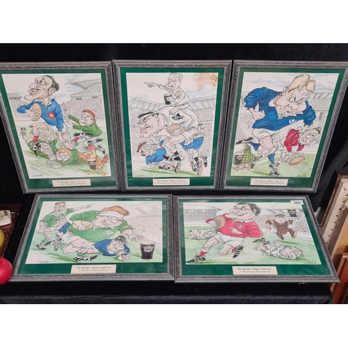 65 - Five characterful vintage prints of Jim Cogan caricature painting / drawing from 'The Murphy's Rugby... 