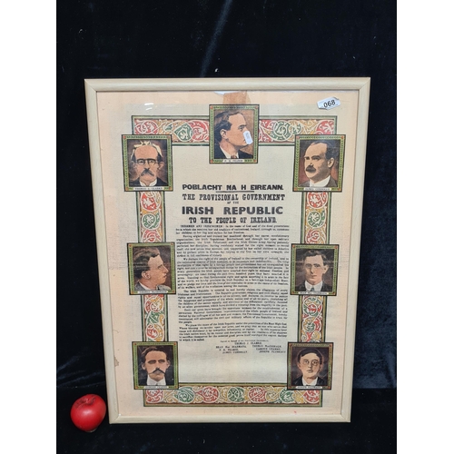 68 - A large print on unstretched canvas. Features the Irish Constitution and iconic Irish Leaders. House... 