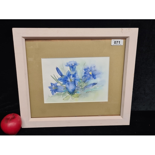 71 - An original pen and watercolour on paper painting. Features a botanical still life study of flowers.... 