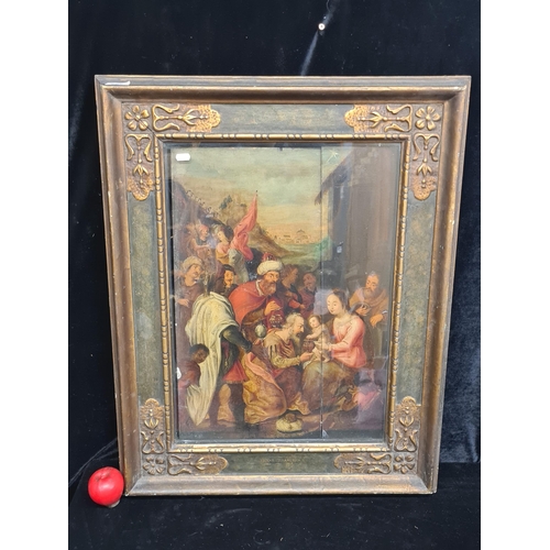 97 - Star Lot: A super large 19th century oil on oak panel painting. Features the 'Adoration of the Magi'... 