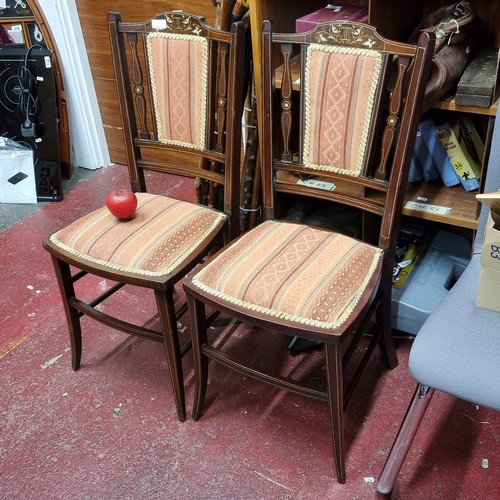 372 - A pair of marvelous Queen Anne style occasional chairs boasting fabulous string inly and marquetry d... 