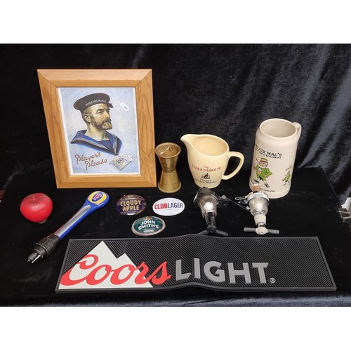 375 - A mixed lot of breweriana including a Coors Light drip mat, a  Famous Grouse whiskey jug by Wade, a ... 