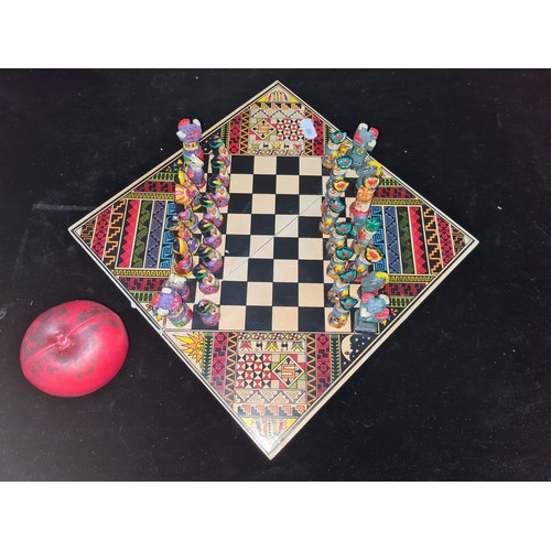 117 - A vintage Aztec Mayan Incas vs. Spanish Conquistadors portable chess set. A very cool piece.