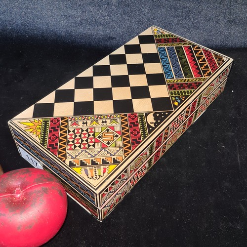 117 - A vintage Aztec Mayan Incas vs. Spanish Conquistadors portable chess set. A very cool piece.