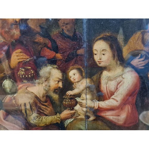 97 - Star Lot: A super large 19th century oil on oak panel painting. Features the 'Adoration of the Magi'... 