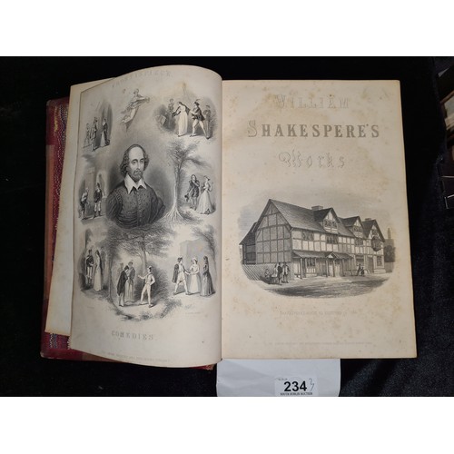 234 - Three large antique leather bound volumes of William Shakespeare dating from the 1860's including ti... 