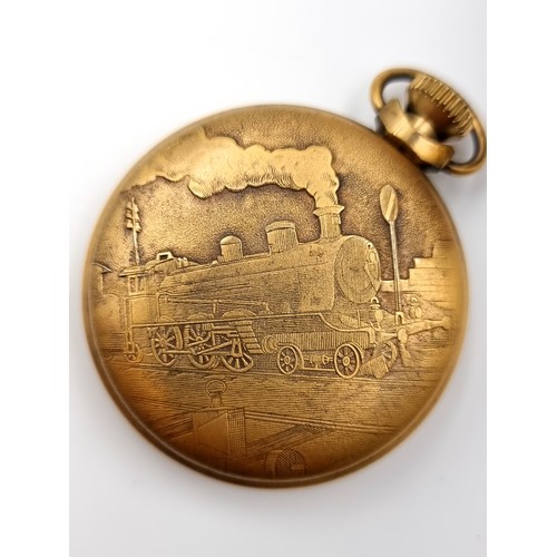 17 - A gold toned Smiths  top wind pocket watch with gold face and black roman numeral figures. Watch has... 