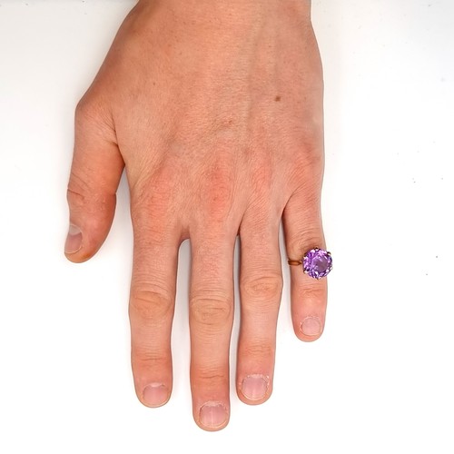 925 - A fine amethyst stone ring mounted in nine carat gold with claw mount. Size - L. Weight - 5.06 grams... 