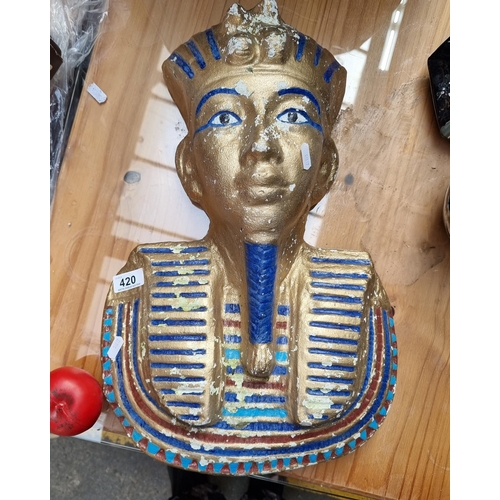 420 - A very heavy cast  bust of Tutankhamun. Interesting items looks to have some age.