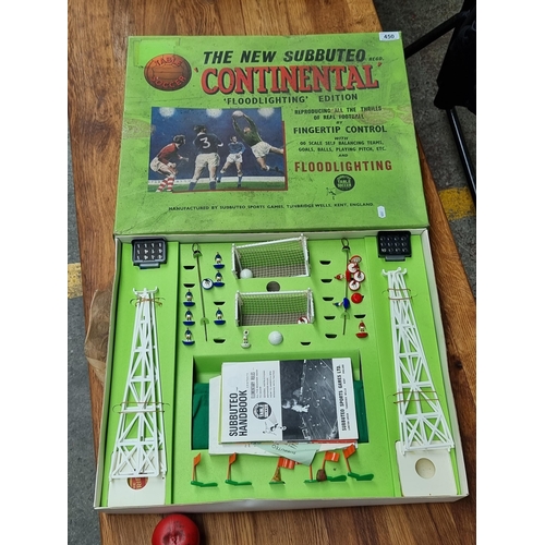 450 - A super nostalgic circa 1970's Subbuteo table soccer game. Includes original instructions, floodligh... 