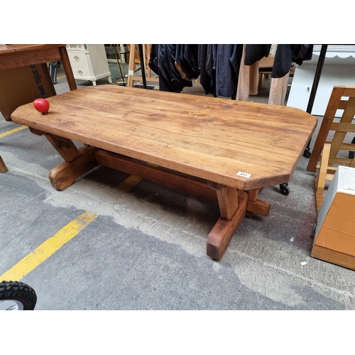 451 - A solid Mexican pine coffee table with traditional hand carved joinery. A really beautiful piece