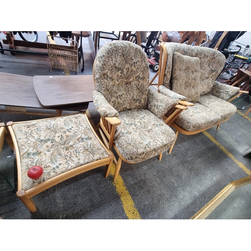 500 - Star Lot : A fabulous original Ercol mid century furniture suite. Includes two seater sofa, armchair... 