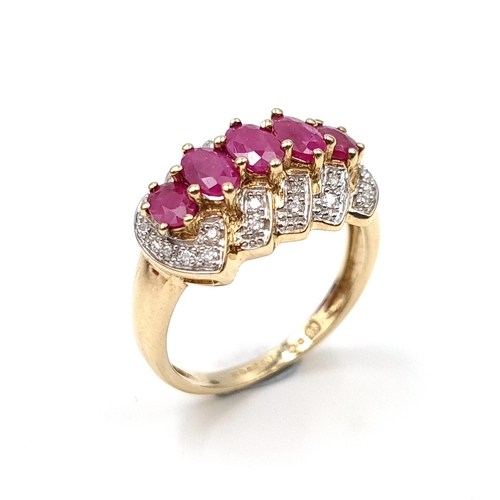 10 - Star Lot : A fabulous example of a five stone large ruby ring with channel set diamond mount set in ...