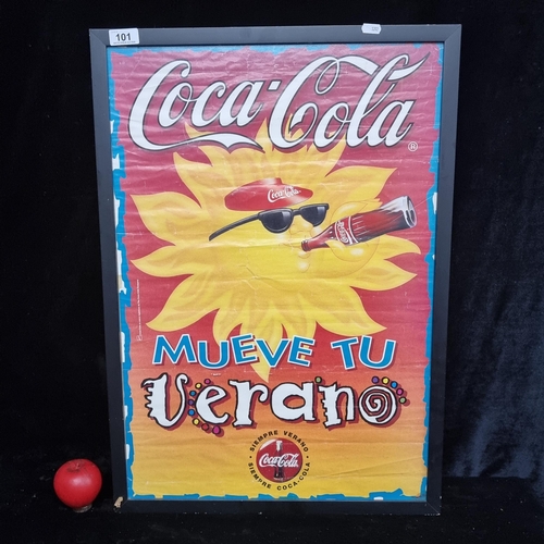 101 - A fab vintage original  Coca Cola Spanish advertising poster. 'Move your Summer'. Housed in black fr... 