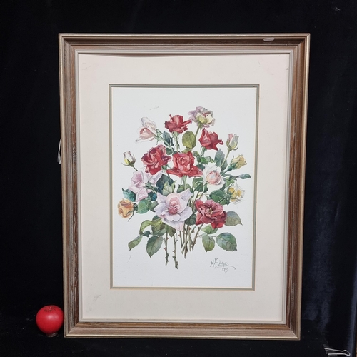 102 - A stunning large original watercolour on paper painting featuring a botanical still life study of ro... 