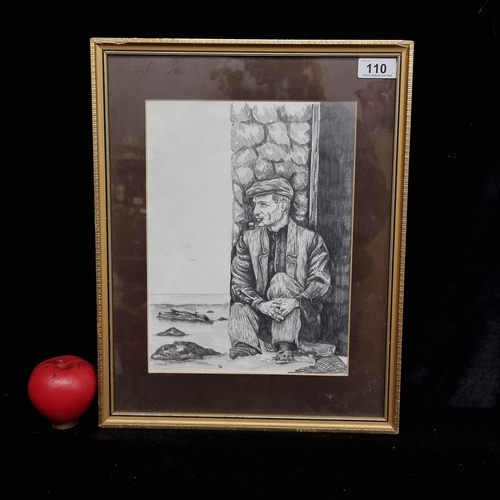 110 - A charming original graphite pencil on paper drawing / painting titled 'Man of Arran'. Features a ch... 