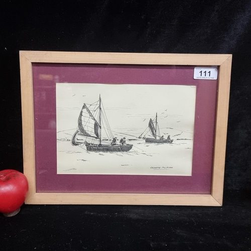 111 - A super original pen on paper drawing / painting featuring traditional fishing boats. Lovely precise... 