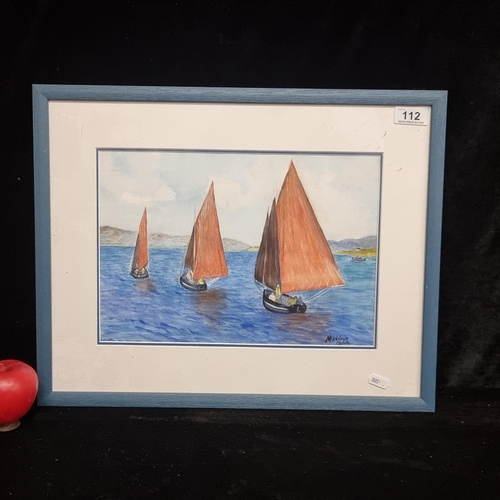 112 - An original watercolour on paper painting featuring iconic Galway Hooker boats in a colourful palett... 