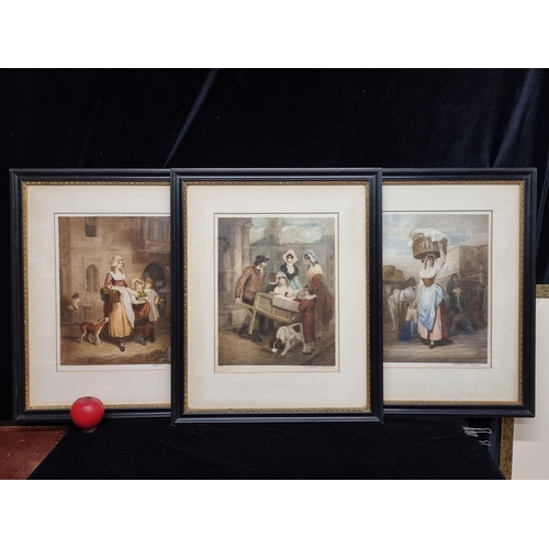 114 - Three fabulous hand signed coloured stipple engravings by E, Jackson Stodart after Francis Wheatley ... 