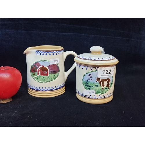 122 - Two lovely Nicholas Mosse Irish pottery items including a small jug and lidded bowl. Both in good co... 