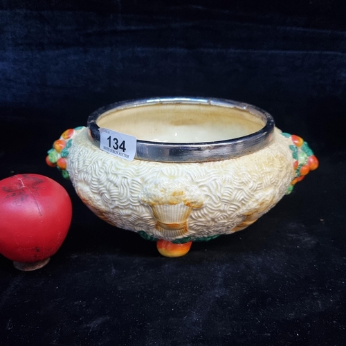 134 - A fabulous 1930s Clarice Cliff Celtic Harvest bowl with metal rim. Fully signed to the base.