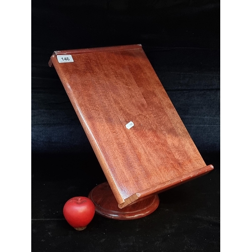 146 - A wooden table top lectern stand. Would work for a cookbook or a tablet.