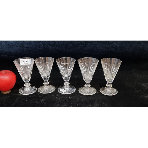 175 - Five Waterford Crystal short stemmed drinking glasses. All in good condition with acid marks to base... 