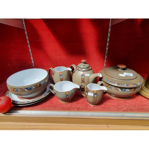 A super set of eight Denby Marrakesh pattern stoneware pieces including teapot jugs bowl and ve