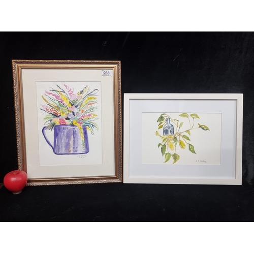 63 - Two charming original 'M.E Keating' still life watercolour on textured paper paintings. Features vib... 