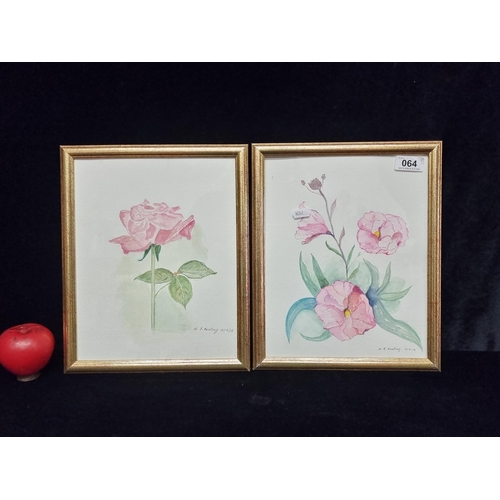 64 - Two lovely original 'M.E Keating' watercolour on paper paintings. Features botanical studies of bloo... 