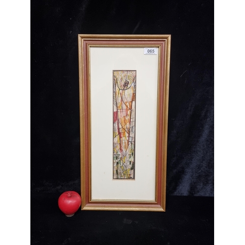 65 - An original vibrant felt pin on paper painting. Features an abstract portrayal of Holy figure with h... 