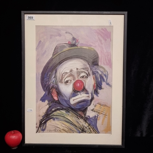 69 - A print of an original painting by Mary Brilli titled 'Clown'. Features the titular in a cool colour... 