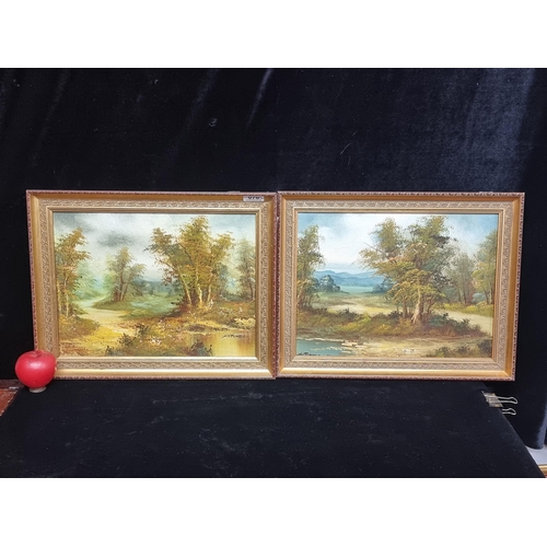 70 - Star Lot: Two original large serene oil on canvas painting. Features picturesque landscape scenes in... 