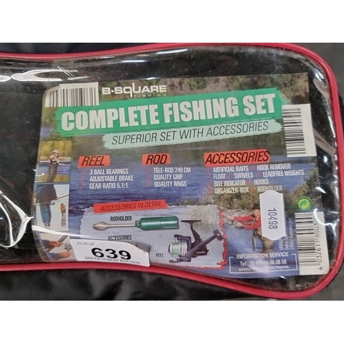 b square fishing reels A B-Square fishing set, includes a telescopic rod, reel, and multiple  accessories such as artificial