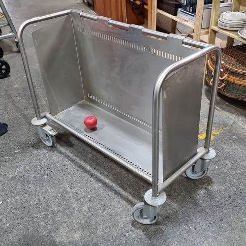 761 - Industrial aluminum utility cart featuring sturdy wheel casters and slotted side panels, ideal for v... 