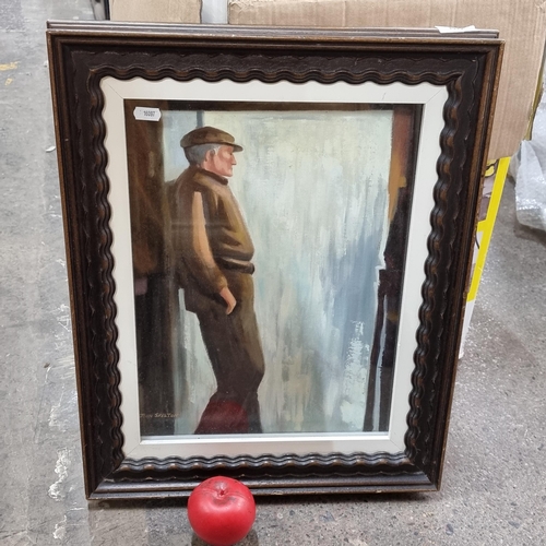 884 - Super Star Lot :  A large original John Skelton oil on board painting titled ' Waiting for a shower ... 