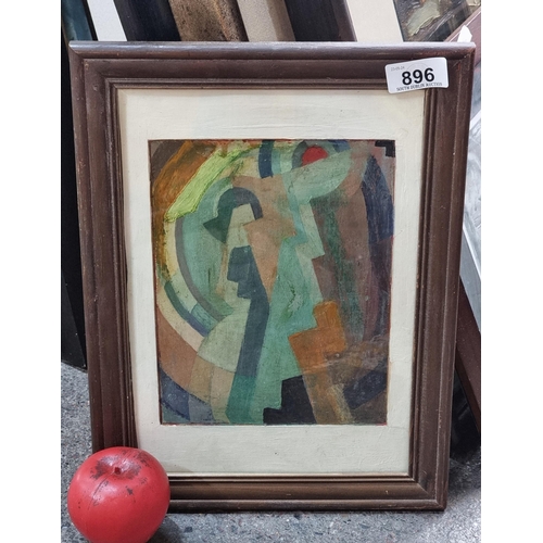 896 - A lovely print of an original painting. Features abstract shapes and figures. Layered with slight im... 