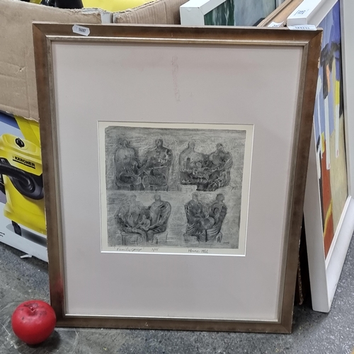 908 - Star Lot : A limited edition 3/15 etching after renowned artist Henri Moore titled 'Family group'. F... 